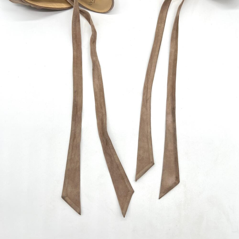 ALEXANDRE BIRMAN Ruffle Suede Heels Womens 37 Taupe Leather Ankle Wrap Sandal - Picture 14 of 16